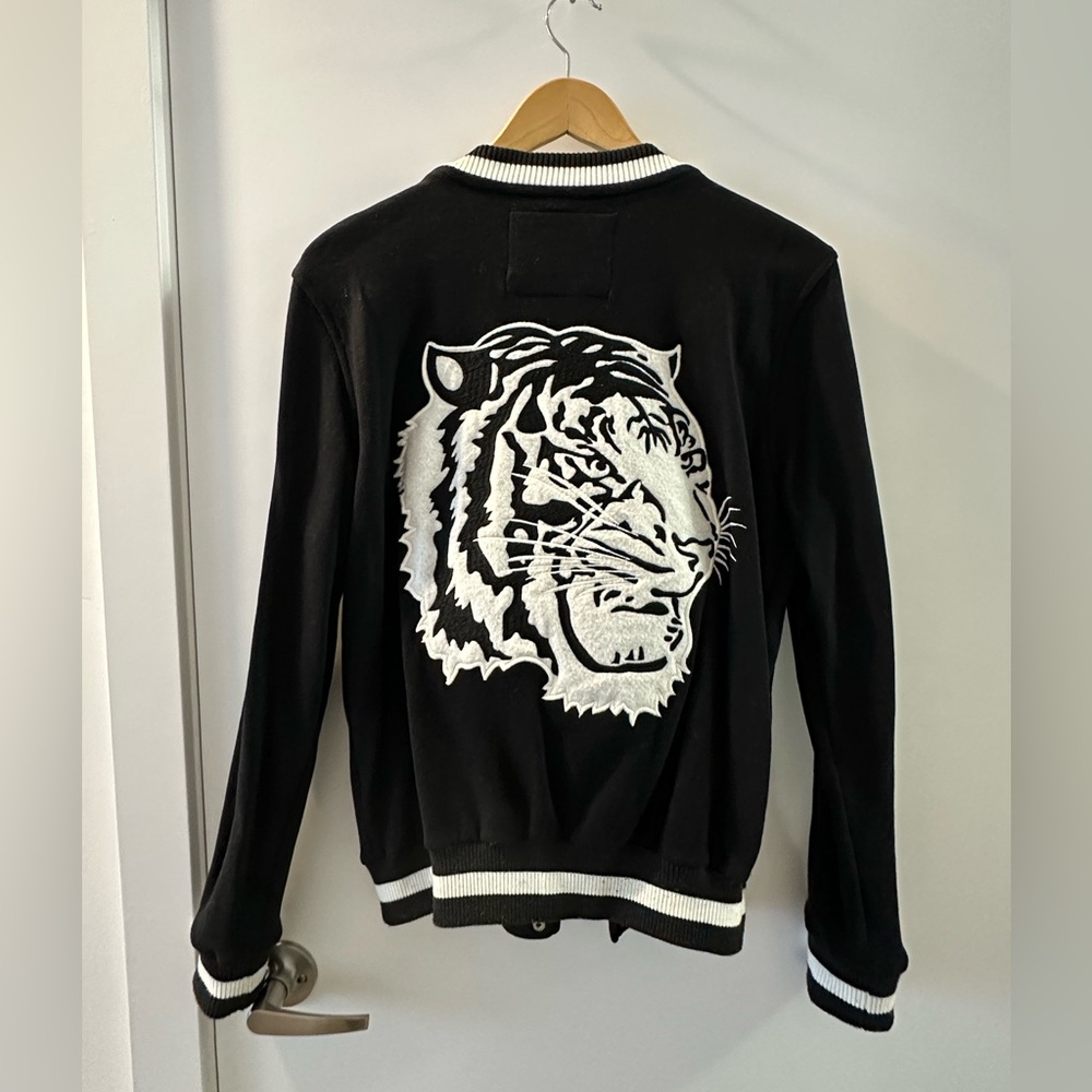 Garage Black Sweater Bomber with White Tiger